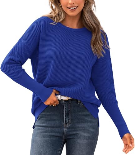 BTFBM Fall Sweaters for Women 2025 Casual Long Sleeve Sweater Striped Loose Fit Pullover Tops