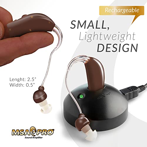 MSA PRO Sound Amplifier, Amplifies Sound by 30 Times, Up to 20 Hours Continuous Use, Lightweight, Nearly Invisible, Adjustable Volume, Fast Charging, Dark Brown, 1ct