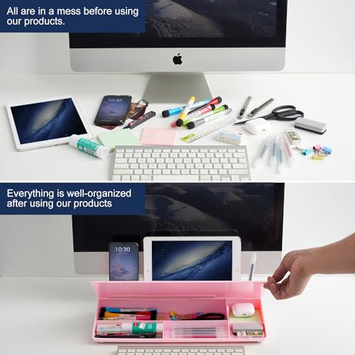 Image of TSJ OFFICE Desktop Whiteboard Dry-Erase-Board - Computer Keyboard Stand White Board Surface Pad with Drawer, Desk Organizers with Accessories for Office, Home, School Supplies - Complete Pink