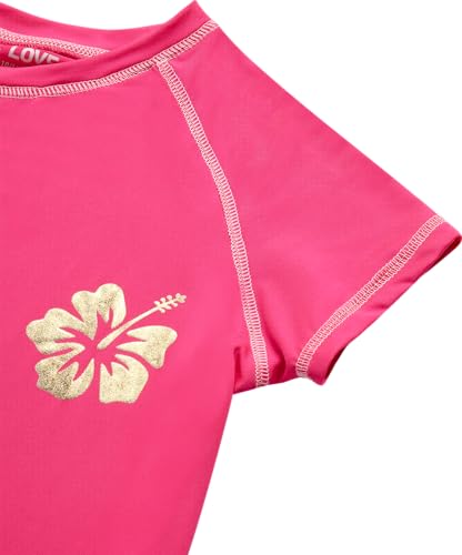 Image of Real Love Toddler Girls Rash Guard - Quick Dry Sun Protection Swim Shirt Girls Short Sleeve Rash Guard Kids Swim Top (2T-16)