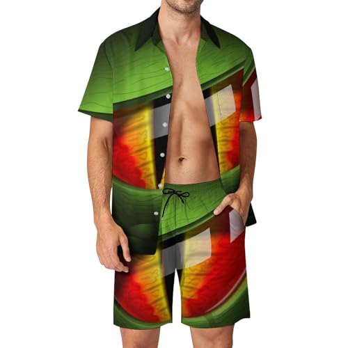 Chemise Hawaïenne Homme Ensemble d'Été avec Short et Pantalon de Plage Vert S