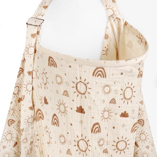 Image of MEXXI Muslin Nursing Covers for Breastfeeding, Breastfeeding Cover with Arch Neckline,100% Cotton Breathable and Lightweight Privacy Nursing Apron 43 * 30 Inch (Beige)