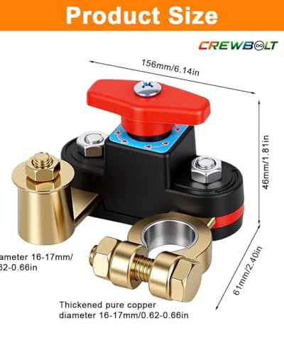 Image of Battery Disconnect Switch 12V /24V Heavy Duty, Pure Copper Battery Cut Off Switch with Knob Control, Universal Battery Isolator Terminal for Car, Truck, SUV, RV, Boat, Marine, ATV