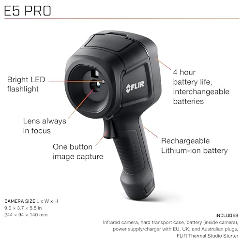 Image of FLIR E5 Pro - Commercial Thermal Imaging Camera with Wifi. High Resolution Infrared Camera with FLIR Ignite Cloud | Infrared camera, -20 to 400C, MSX, 9Hz, Li-Ion battery, case, commercial inspection