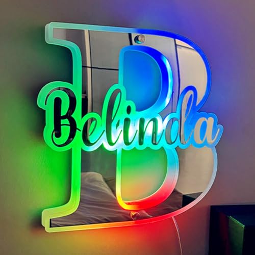 Personalized LED Mirror Light, Custom Alphabet Name Night Light Lamp
