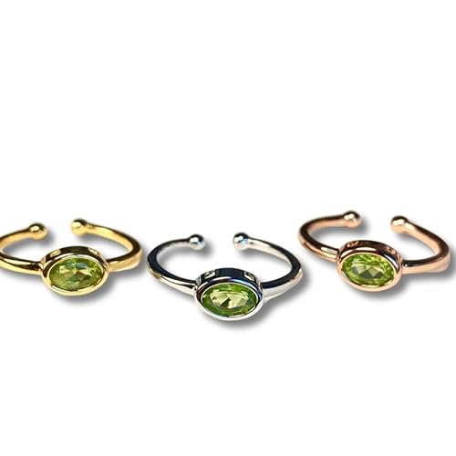 [mikainc] RG04 天然 宝石質 天然 碧の宝石 ペリドット 太陽の石 覆輪留 リング 指輪 フリーサイズ 金属アレルギー対応 (ピンクゴールド)