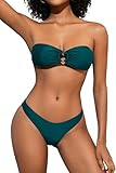 SHEKINI Maillot de Bain Femme 2 Pieces Bandeau O-Ring Haut à Lacets au Dos Bikini Set Sexy sans Bretelles Bikini Deux Pièces（M,Bleu Paon）