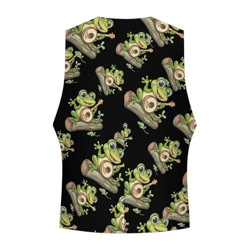 Frog Playing Banjo On Log Men's Suit Vest Waistcoat Vests Formal Dress with 2 Pockets for Business Casual Tuxedo4