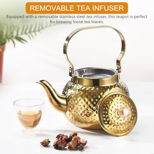 Image of Supvox 1.2L Stainless Steel Teapot Pot Kettle, Luxury Golden Water Kettle with Infuser, Universal Water Kettlefor Coffee and Tea Enthusiasts, Tea Kettle for Gas Stove and Induction (Golden)