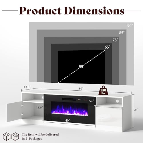 Image of AMERLIFE 80 inch Fireplace TV Stand with 40 inch Electric Fireplace