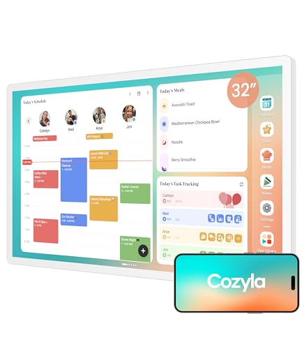cozyla digital calendar 2 32 inch wall planner touch screen chore chart customize dashboard smart electronic calendar for family schedules meal planner support any google play app wall mount white