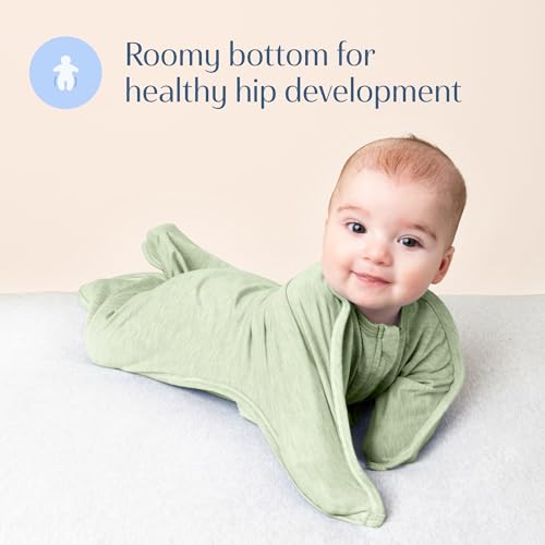 Image of SleepingBaby Zipadee-Zip Transition Swaddle - Cozy Baby Swaddling Blanket with Zipper Convenience - Roomy Wearable Blanket for Easy Diaper Changes - 12-24 Month - Zen Garden Green Heather