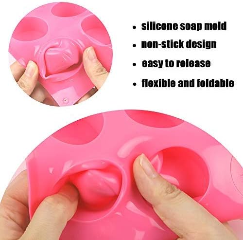 YGEOMER 3pcs Silicone Soap Molds, Round Rectangle Oval Soap Molds for Handmade Soap Candy Chocolate Cake with Sealed Bags, Pink