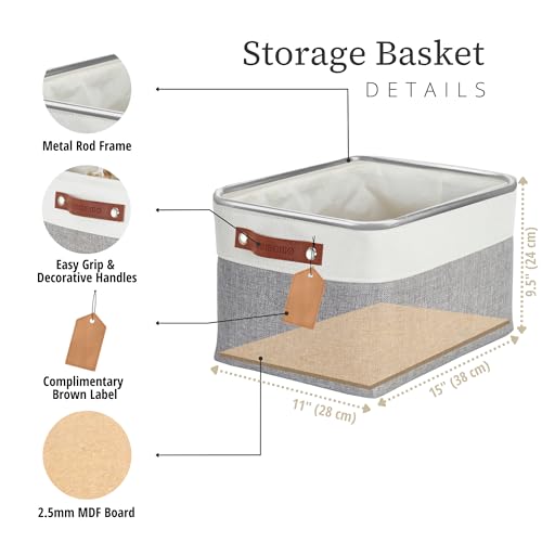 Image of DECOMOMO Storage Bins Fabric Storage Baskets for Shelves, Linen Closet Organization Toys Nursery (Grey and White, Large - 1 Pack)