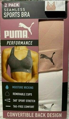 PUMA Womens Removable Cups Racerback Sports Bra 2 Pack,Pink/White,Small - Image 2