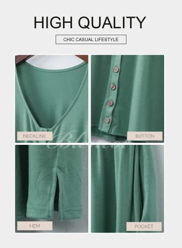 Blencot Women's Summer V Neck Button Front Midi Dress Casual Sleeveless Pleated Swing T-Shirt Dresses Green L #TOP2