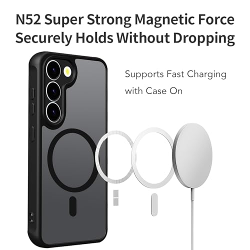 Image of USTIYA Magnetic Case for Samsung Galaxy S23 Plus S23+ Case Matte Acrylic Heavy Duty Camera Protector Cover Case Cell Phone Accessories with Strap Lanyard Black FGCX