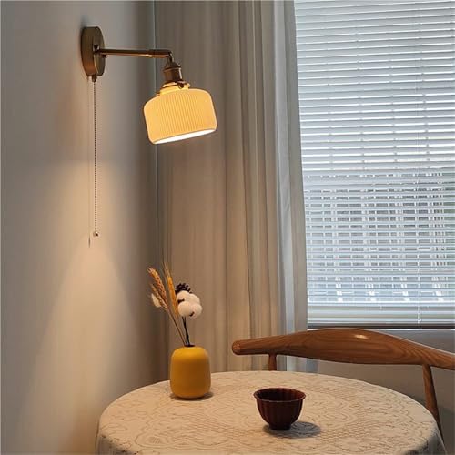 Aplique de pared de cerámica acanalada con interruptor de cordón estilo retro para dormitorio 4