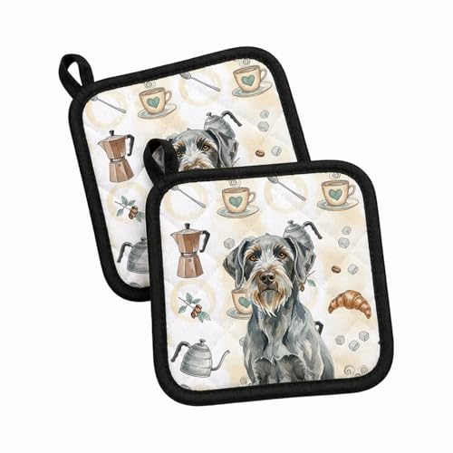 Caroline's Treasures Steel Gray Wirehaired Pointing Griffon Coffee Bar Pair of Pot Holders Pair 7.5x7.5 Quilted Insulated Hot Pads Decorative Kitchen Gift Made in USA