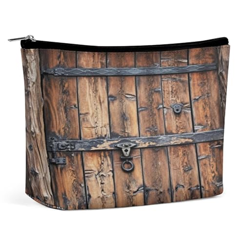 Neceser de Piel sintética con Puerta de Madera rústica para Mujer, Neceser de Viaje portátil con Cremallera, Bonito Neceser, Regalo Ideal para Chicas, Mujeres y mamás.