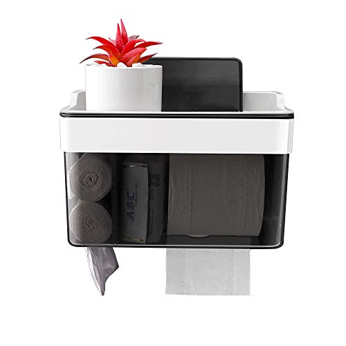 Techong Large Capacity Wall-Mounted Toilet Paper Holder - Waterproof Toilet Tissue Storage Box With Double Paper Outlets, Bathroom Roll Paper Stand With Multifunctional Shelf And Organizer, Drill-Free #TOP28