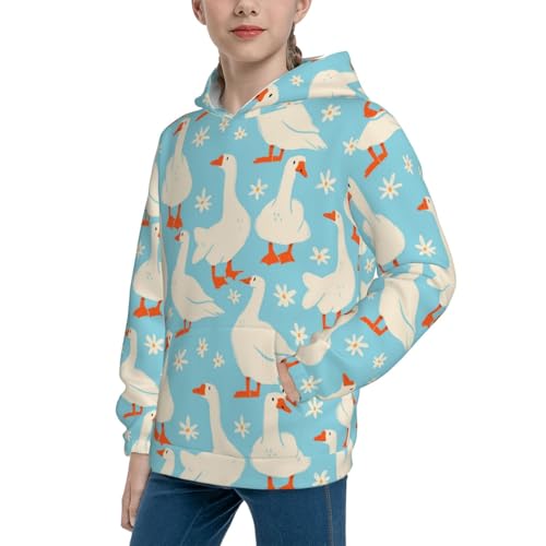 White Geese and Flower Kid Hoodies Boys Sweatshirts Girls Pullover with Pocket2