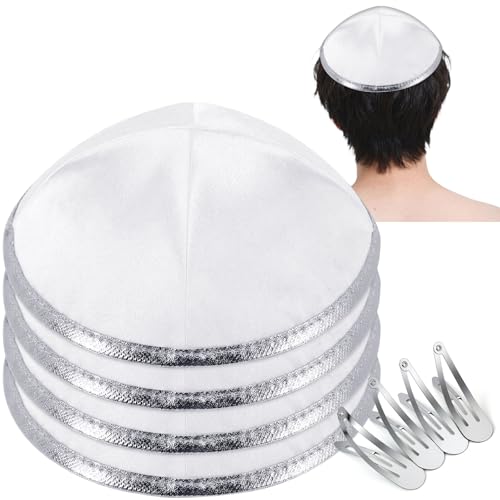 Chicingyou 4 Pcs Judaica Satin Kippah Bulk for Men 15.8 cm Wedding Satin Yarmulke Kippot Jewish Hat...