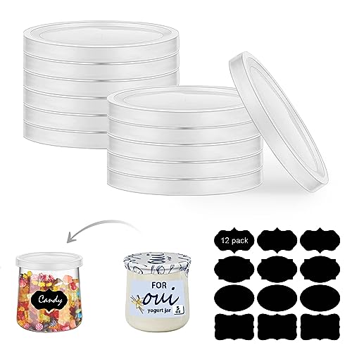 12PCS Plastic Oui Yogurt Jars Lids with label for Oui Yogurt Glass Jars