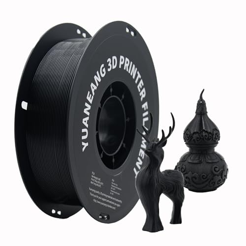 YUANEANG Black PLA 3D Printer Filament 1.75mm, 1kg Spool, ±0.03mm Dimensional Accuracy, Low-Warp & Easy Printing, Ideal for Prototypes, Models