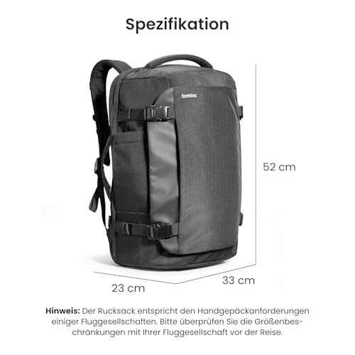 tomtoc 40L Reiserucksack, TSA Freundlich Groß Handgepäck Rucksack Travel Backpack für 15,6-17 Zoll Laptop, Flug Genehmigt Bordgepäck Spritzwassergeschützt Kabinenrucksack für Reise Weekender Trip