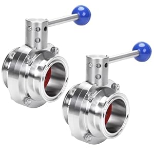 DERNORD 2 Pack 2 Inch Tri Clamp Sanitary Butterfly Valve with Pull Handle Stainless Steel 304 Tri Clamp Clover (2″ Tube OD)