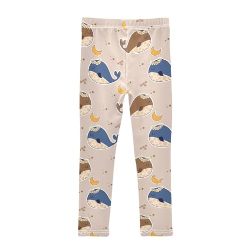 Whale Blue Brown Girls Leggings,Workout Leggings for Girls Toddler Athletic Legging Size for 3-10T2