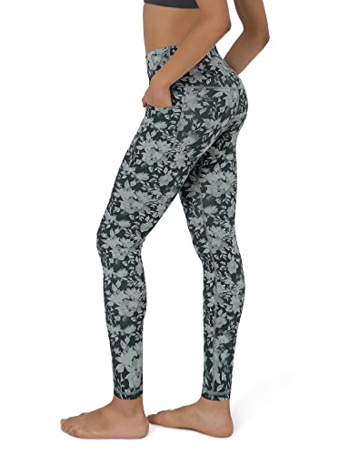 Ododos Cross Waist Yoga Leggings For Women With Pockets, Non See-Through Crossover Workout Running Yoga Pants-Inseam 28", Floral Charcoal, Large #TOP1