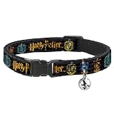 The Wizarding World of Harry Potter Cat Collar, Breakaway Collar with Bell, Harry Potter Hufflepuff Ravenclaw Gryffindor Slytherin Black, 8.5 to 12 Inches 0.5 Inch Wide