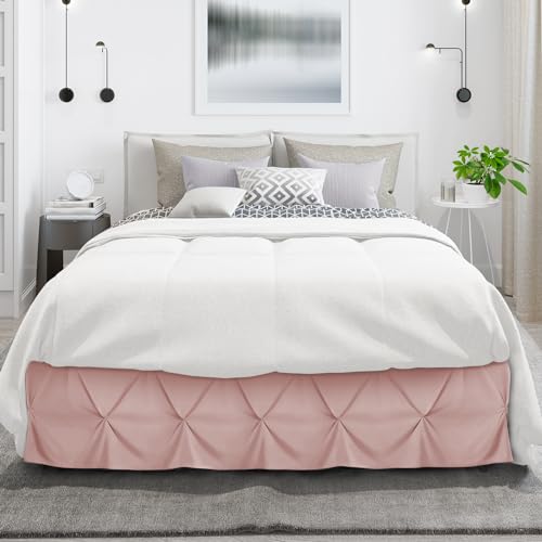 Image of Nestl Blush Pink Bed Skirt King Size, Pinch Pleat King Bed Skirt, 14 inch Inch Drop King Bedskirt, Hotel Quality Blush Pink Bed Skirts, Premium Microfiber Bedskirt for King Bed, Blush Pink King Bed Skirt