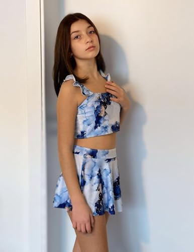 Image of Arshiner Girls Swimsuit 3 Piece Bathing Suits Cute Bikini Tankini Sets Teen Ruffle Swimwear with Cover Up Skirt