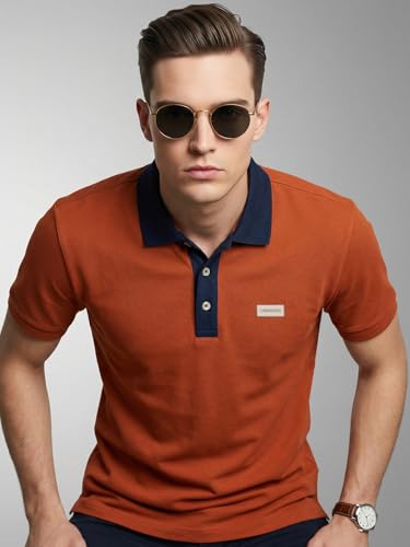 Image of Veirdo Men's Polo T-Shirt Regular Fit, Half Sleeve Contrast Collar Tee, Solid Color Summer Wear, Comfortable Travel, Casual & Office Styling (Sizes S-2XL)