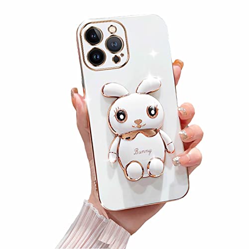 TTVV Miagon Lapin Support Coque pour iPhone 13 Pro,Galvanisé Ultra Mince Étui Housse de Protection Anti-Rayures avec Bunny Béquille Stand