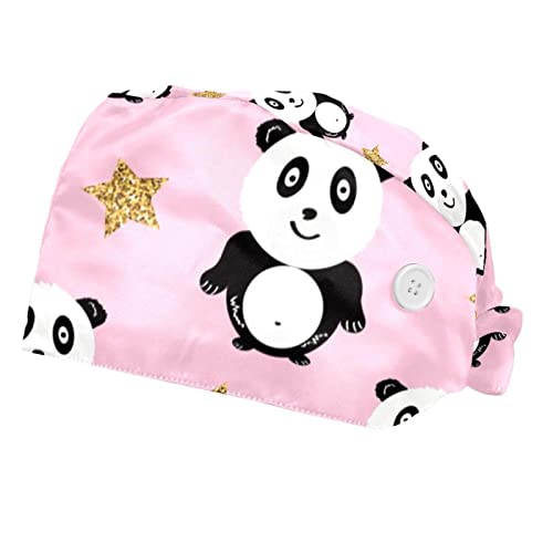 Chapeaux bouffants panda ajustables en lot de 2 avec bandeau