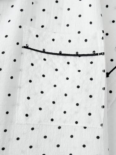 Image of Remidoo Women's Polka Dot Pj Set Short Sleeve 2 Piece Button Up Pajamas Sleepwear White Medium