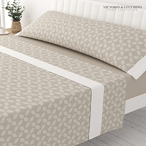 Victorio & Lucchino Juego de Sábanas Estampadas de Verano Algodón/Poliéster (Cama 105cm (1 Almohada), Maria - Beige)