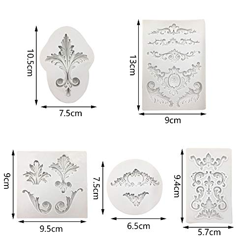 5Pcs Baroque Silicone Fondant Molds Filigree Mold 3D Sculpted Flower Cake Molds for Decorating Candy Polymer Clay Sugar Craft