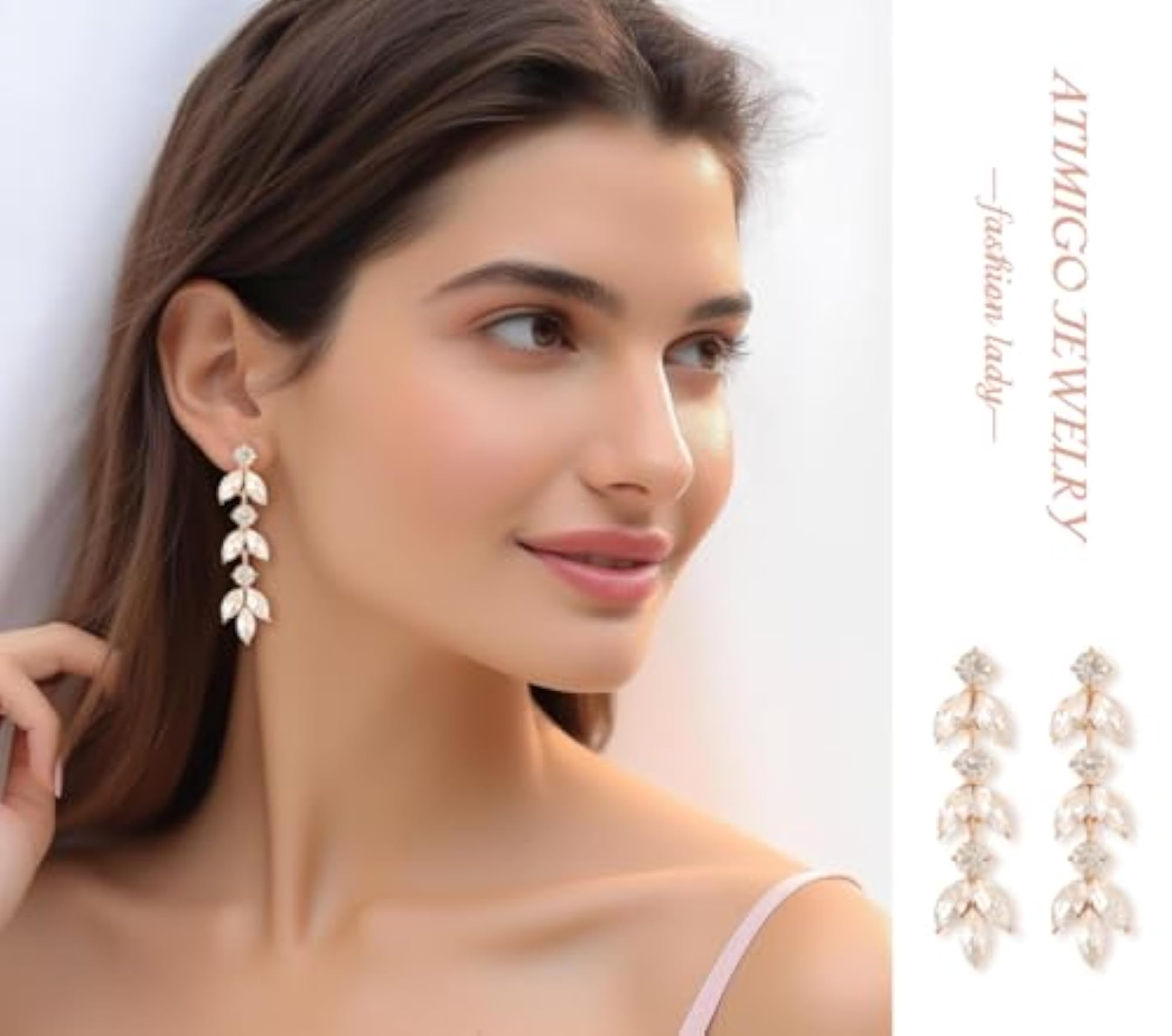 Women's Elegant Crystal Dangle Wedding Earrings, Rhinestone Drop