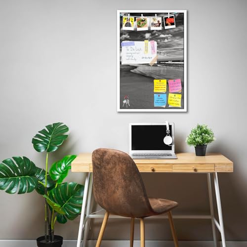 Image of ArtzFolio Sea, Air, & Land Monochrome Contrast | Bulletin Board Notice Pin Board | Vision Soft Board Combo with Thumb Push Pins & Sticky Notes | White Frame | 24 x 36 inch (61 x 91 cms)