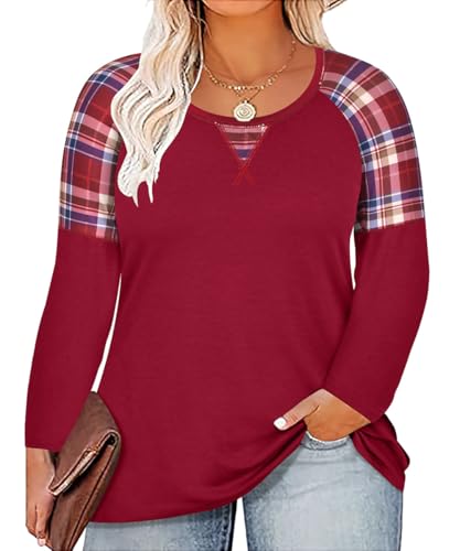 Image of CARCOS Plus Size Tops for Women Color Block Flower /Striped /Camo Crew Neck Long Sleeve Tee Shirt