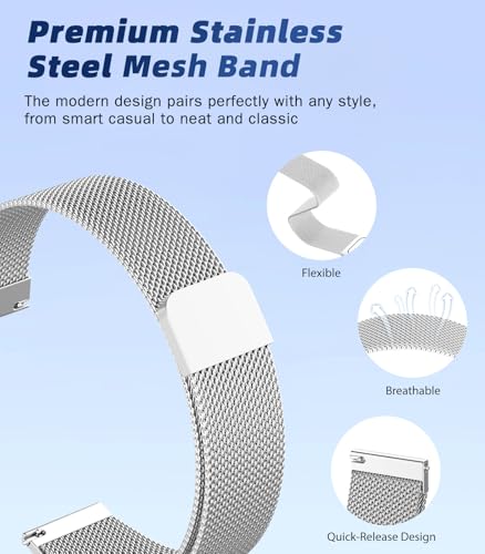 Image of 18mm 20mm 22mm Metal Watch Band Compatible with Venu 3S /2S /4 /3 /Vivoactive 4S /Vivomove 3S /Forerunner 255S /265S /Vivoactive 6 /5 /3, Quick Release Stainless Steel Mesh Strap for Men Women