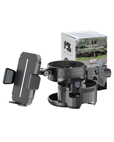 Image of WalkFeel 3-in-1 Universal Wheelchair Cup Holder for Walker, 360° Rotating Phone Holder with 2 Drink Holder for Bike, Rollator, Stroller, Scooter, Seniors, Bicycle, Safe and Stable, Black