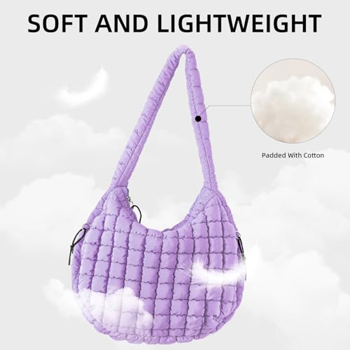 Image of Puffer Quilted Shoulder Bag Large Puffer Tote Bag for Women,Hobo Quilted Tote Bag Crossbody Shoulder Handbags Puff Purse