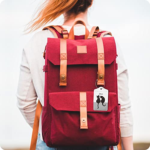 Image of Set of 2 Cat Luggage Tags for Suitcases Women Cute Leather Suitcases Tag with Stainless Steel Loop Privacy Cover ID Label Bubble Travel Bag Tags Luggage Identifiers for Women Men Travel