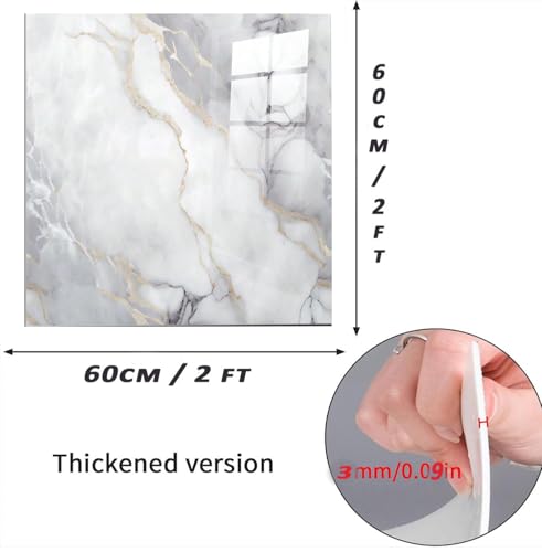 Image of WALLVEAR PE Foam Marble Wall Panel Sheet 60 x 60cm x 3mm | 4 Sq.Ft | 3mm Thickness | Waterproof & Scratch Resistant | Easy Peel & Stick Installation | Living Room, Bedroom, Office & Hotel Decor